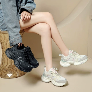 胖脚加宽2026新款老爹鞋秋季女跑步休闲运动鞋厚底增高网面鞋子