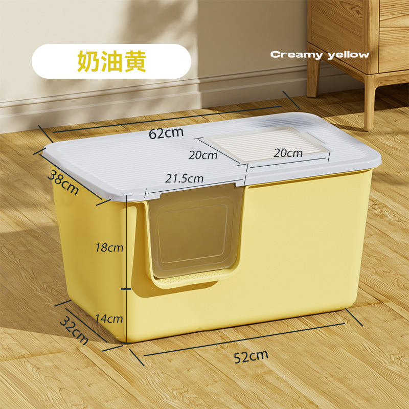 Caja de arena para gatos de gran tamaño completo semi-cerrado extra grande inodoro abierto integrado caja de arena para gatitos a prueba de salpicaduras