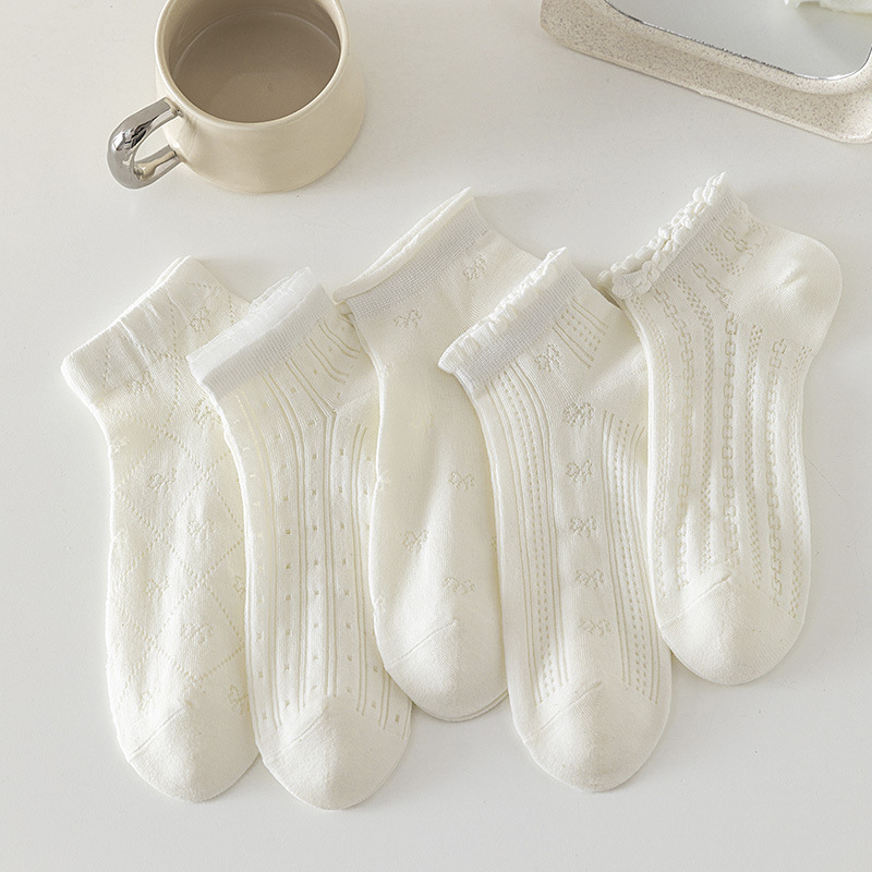 Pure cotton socks for children spring and summer new white lace small fresh summer thin socks mesh breathable sweat-absorbent cross-border