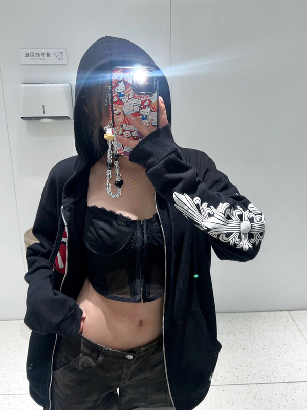 25ss正确版 新款梵文马蹄印花拉链连帽卫衣男女同款宽松休闲外套|undefined