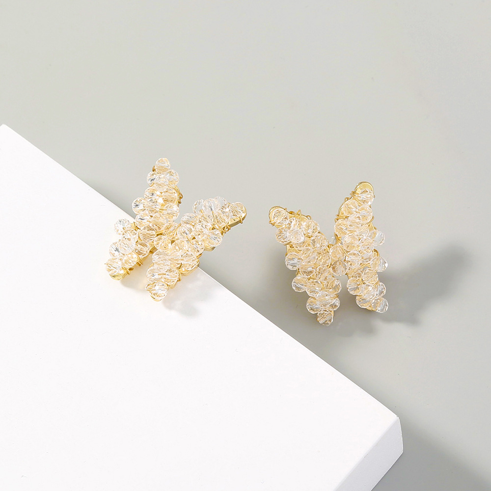 Transparent Crystal Beads Butterfly Earrings display picture 5