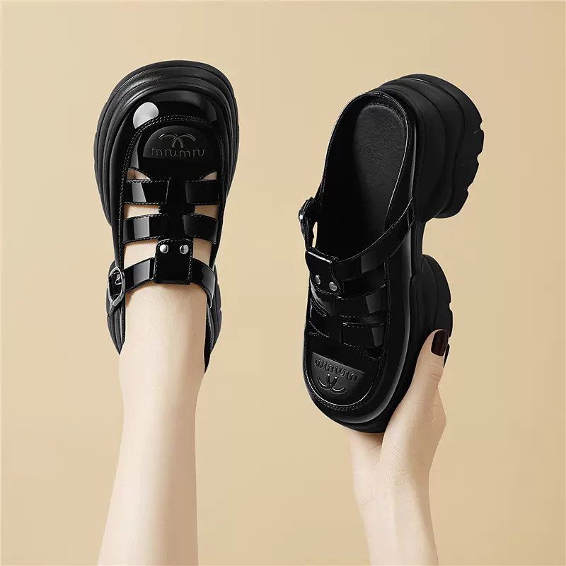 真皮增高厚底包头罗马凉鞋女2025夏季新款气质镂空透气百搭鞋厚底