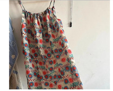 新款法式桔梗艺术生奶乖穿搭度假风复古手作亚麻吊带连衣裙424123