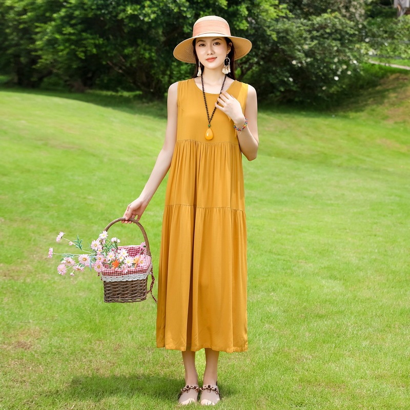 ノースリーブの若い女性の綿シルクドレス夏の海辺の休暇プラスサイズの膝丈ビーチドレス|undefined