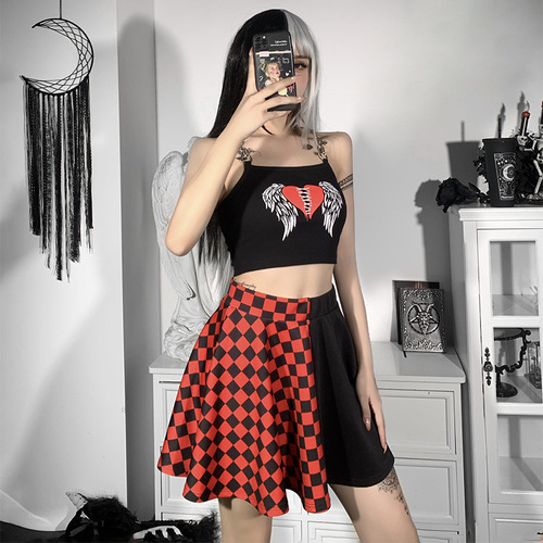 White black plaid Y2K Pleated Mini Skirts splicing skirts  European and American summer sexy high waist Short skirts 