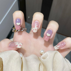 Diamond Love Wear Nail Gradient Smudged Short Ballet Cow Pattern Nail Art Piece Finished Wholesale Removable Nail Piece