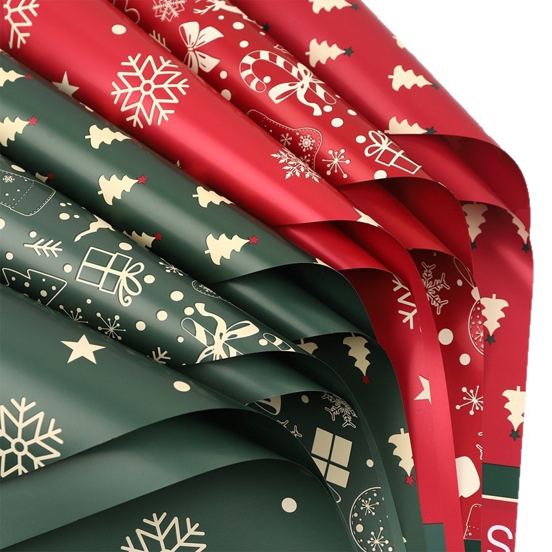 Papel de Envoltura Impermeable de Navidad para Flores y Regalos de Película Perlada