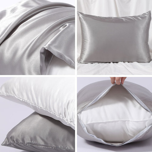 New Product Zipper Pure Color Pillowcase Dual-Side Silk Pillowcase with Simulated Silk, Beauty Chilling Silk Fabric Pillow Cover