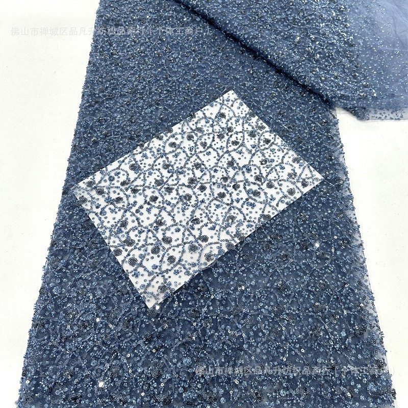 Sequinilla dorada tela bordada tubo de perlas tela bordada moda alta tela de vestido de boda suministro de stock