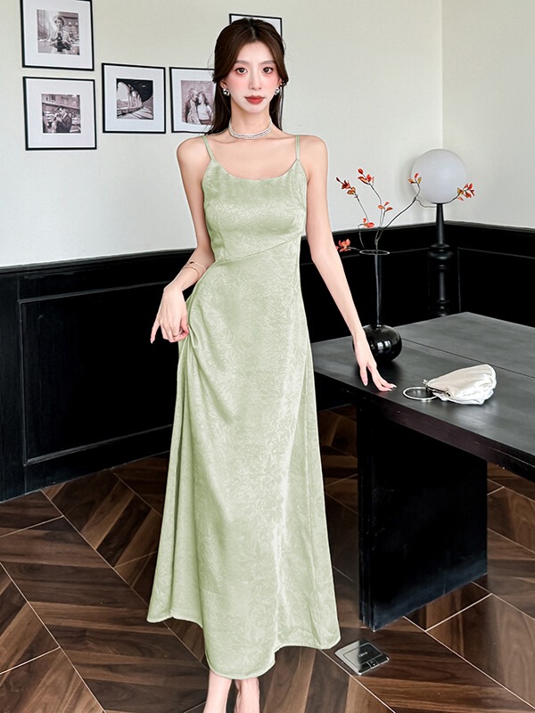 Satin Silky Suspender Dress for Women Spring and Summer New Chinese Style Slimming Age-Reducing Jacquard Long Skirt