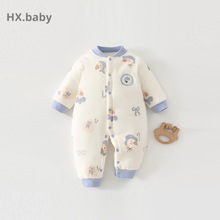 汽车小熊婴儿衣服a类120克夹棉棉衣新生儿哈衣男女宝宝加厚连体衣