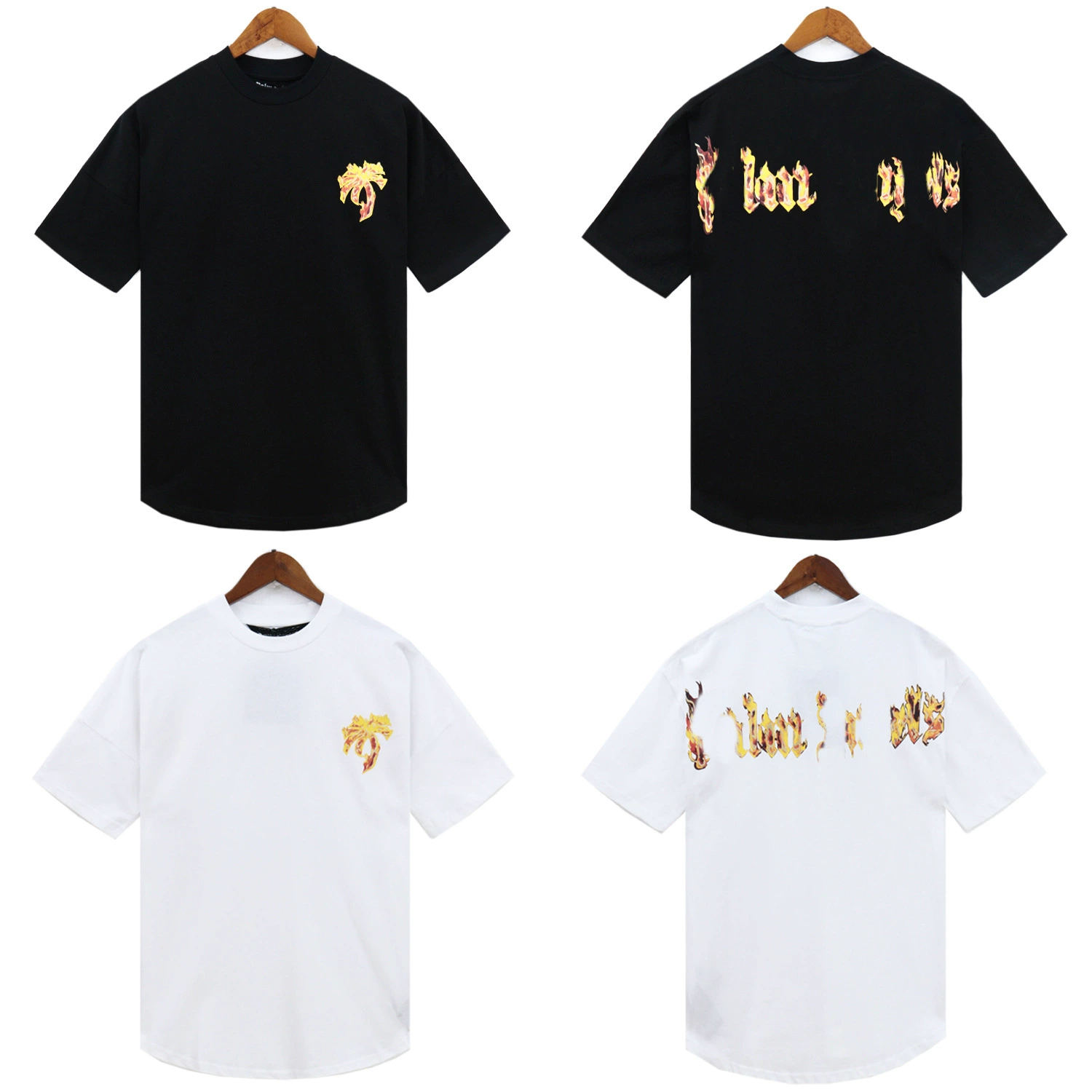2024 новый стиль прилив бренда PA свободный с короткими рукавами повседневный круглый вырез пламени LOOG пальмовое дерево принт мужская повседневная футболка