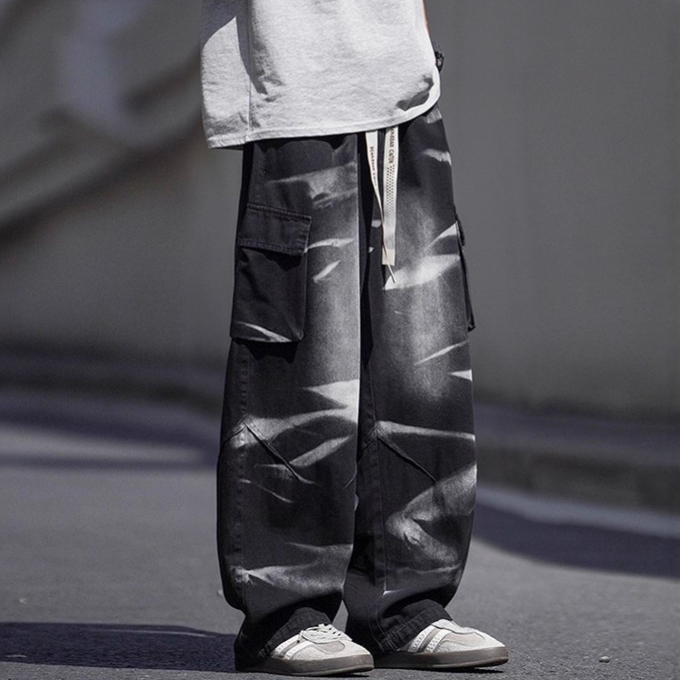 Men's Vintage Light Blue Jeans Retro High Street Hip Hop Design With Pockets Relaxed Straight Leg_mkmklike.com