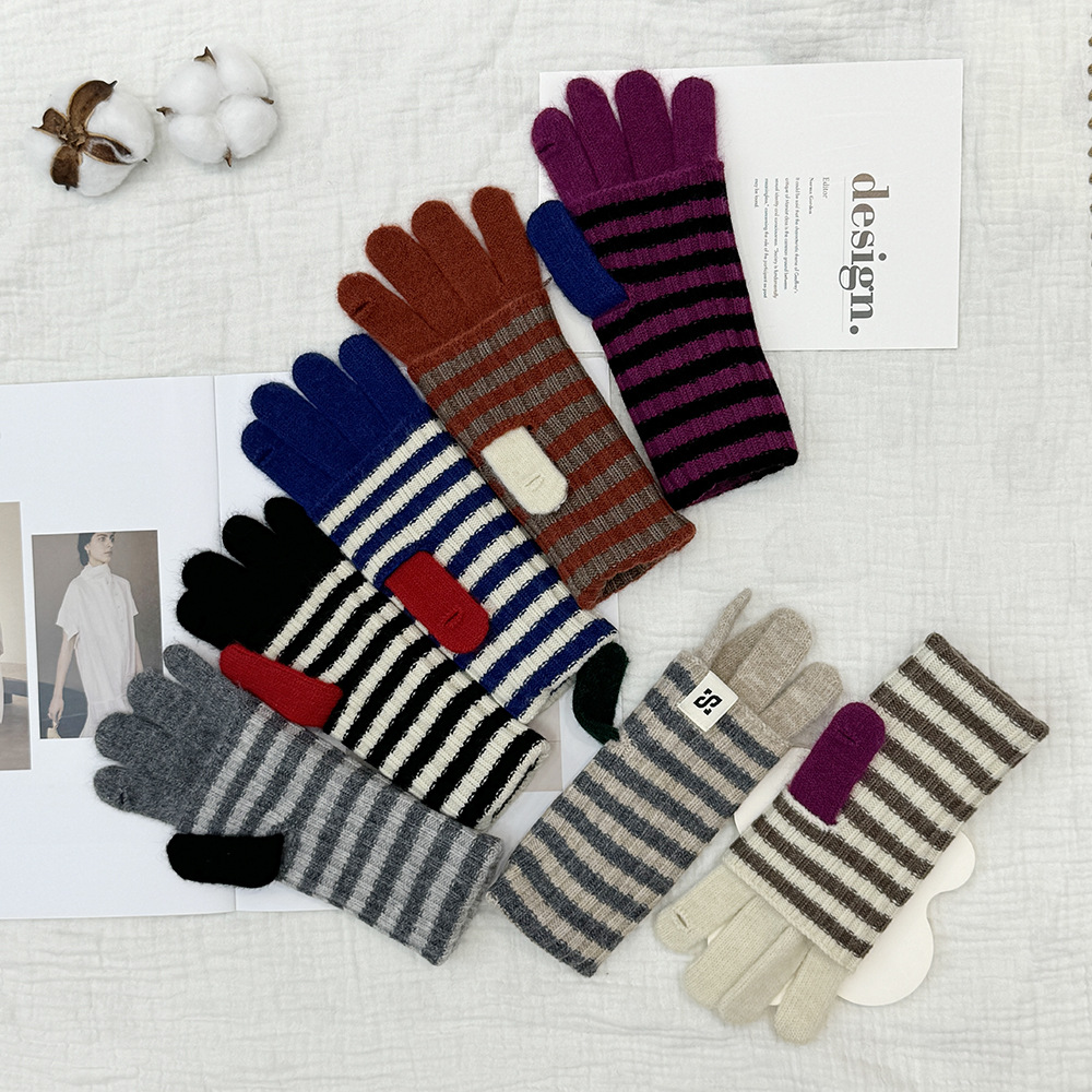 Nuevos guantes de punto de moda de pantalla táctil estriados guantes de motocicleta calientes y resistentes al frío