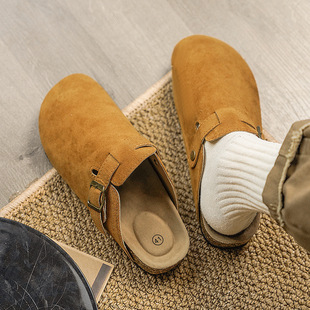 Boken Shoes Lazy Toe-Cap Half Slippers for Men and Women, Cork Sandals for Outer Wear, One-Legged Casual Retro Slippers