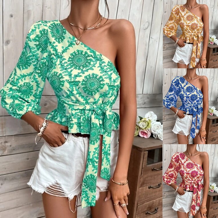 105g Weight Long Sleeve Sleeve Length Pullovers Placket Type Bishop Sleeve Sleeve Type Wholesale Women's Sexy Printing Long Sleeve Printing Blouses