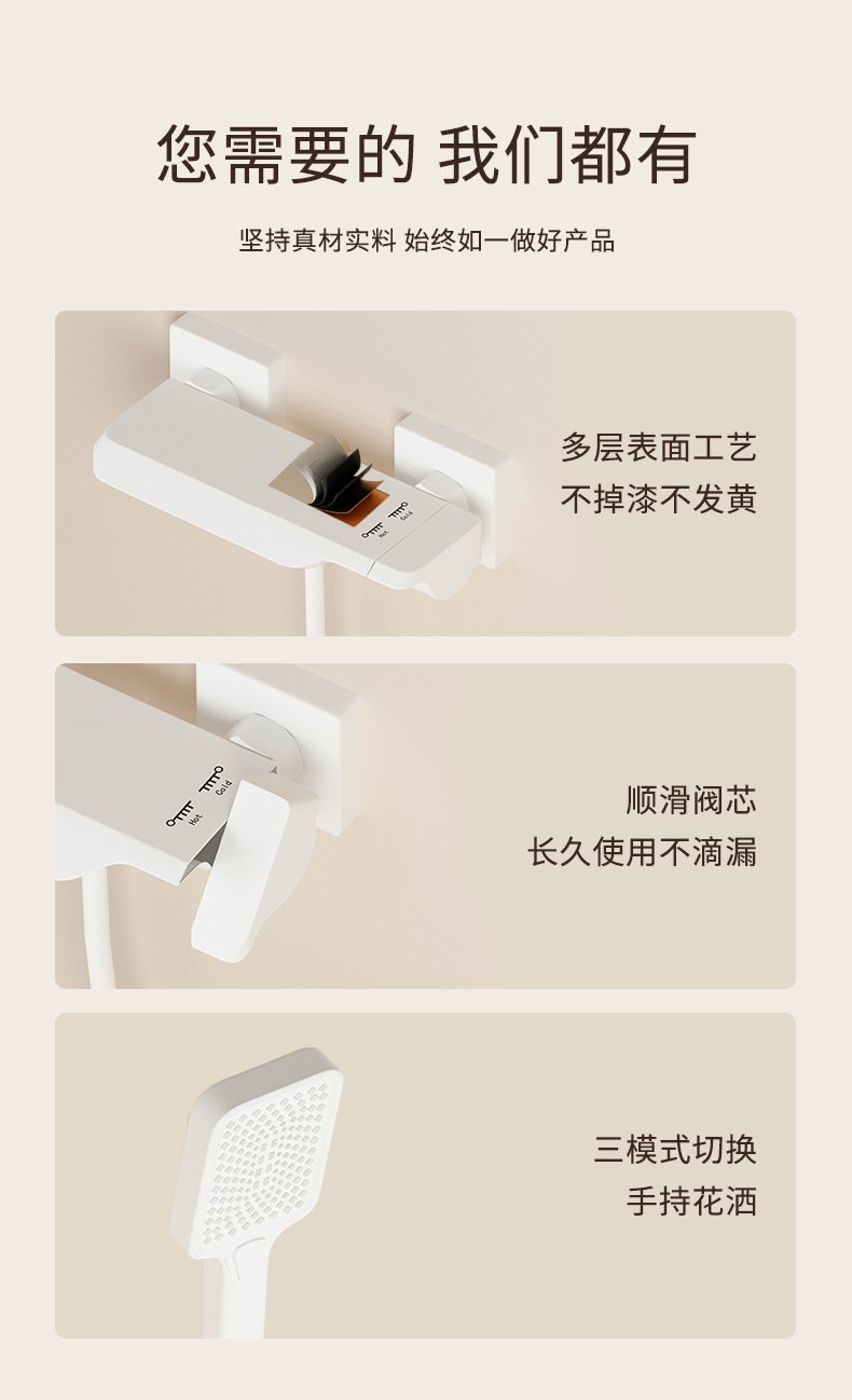 All-copper simple shower head set, bathroom, household white gun gray shower, overhead spray, hotel bathroom pressurized wholesale details Picture