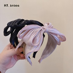 【2024新品】復古ins珠光紗大版多層蝴蝶結小香風鑽鏈條氣質頭箍