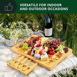 竹制砧板可抽拉放刀叉芝奶酪板家用切菜板水果托盘板牛排面包板