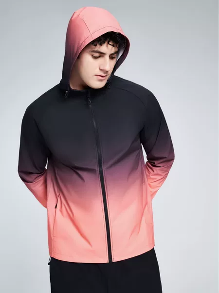 2025 Autumn Amazon Men's Hooded Sports Jacket Fashion Gradient Outdoor Mountaineering Running Fitness Training Wear