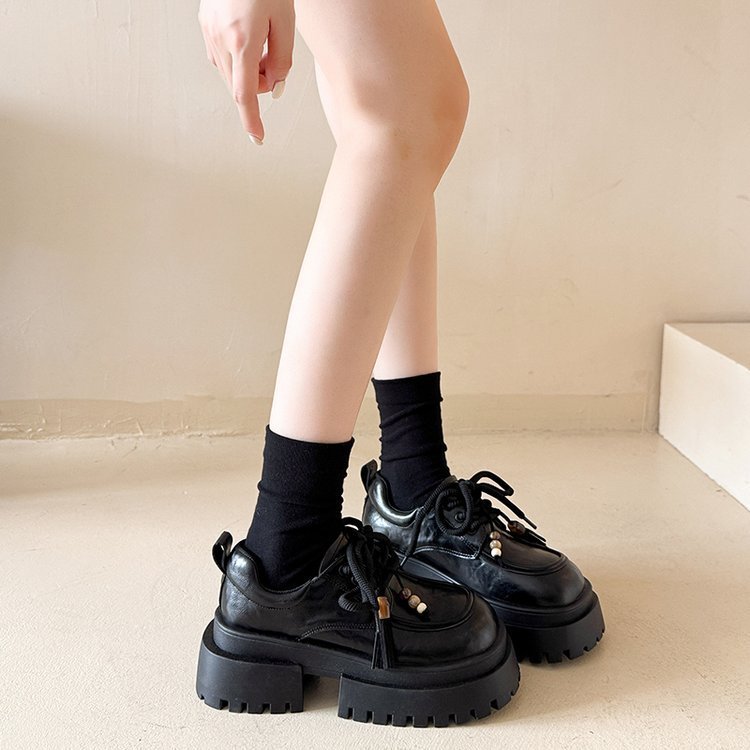 厚底增高英伦风棕色小皮鞋女鞋2025秋季新款配裙子乐福鞋粗跟单鞋|undefined
