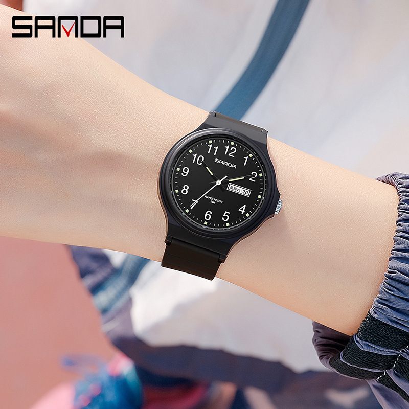 Sanda 6060 Popular Dual Calendar Electronic Quartz Watch Outdoor Waterproof Casual Creative Unisex Student Wristwatch Wholesale