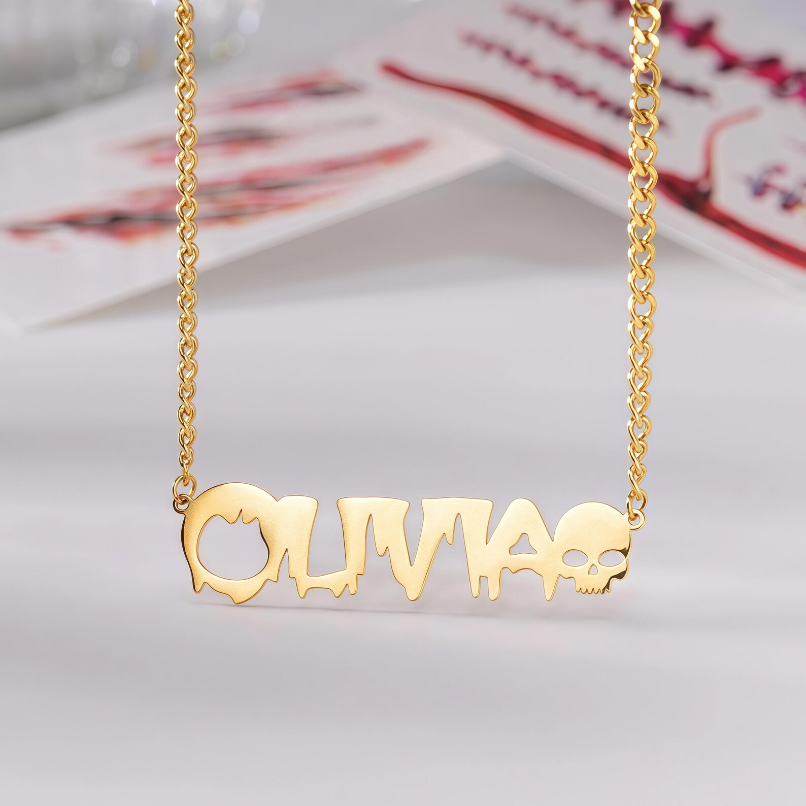 Ghost Necklace Custom Halloween Jewelry Personalized Name Gift For Her_voghion.com