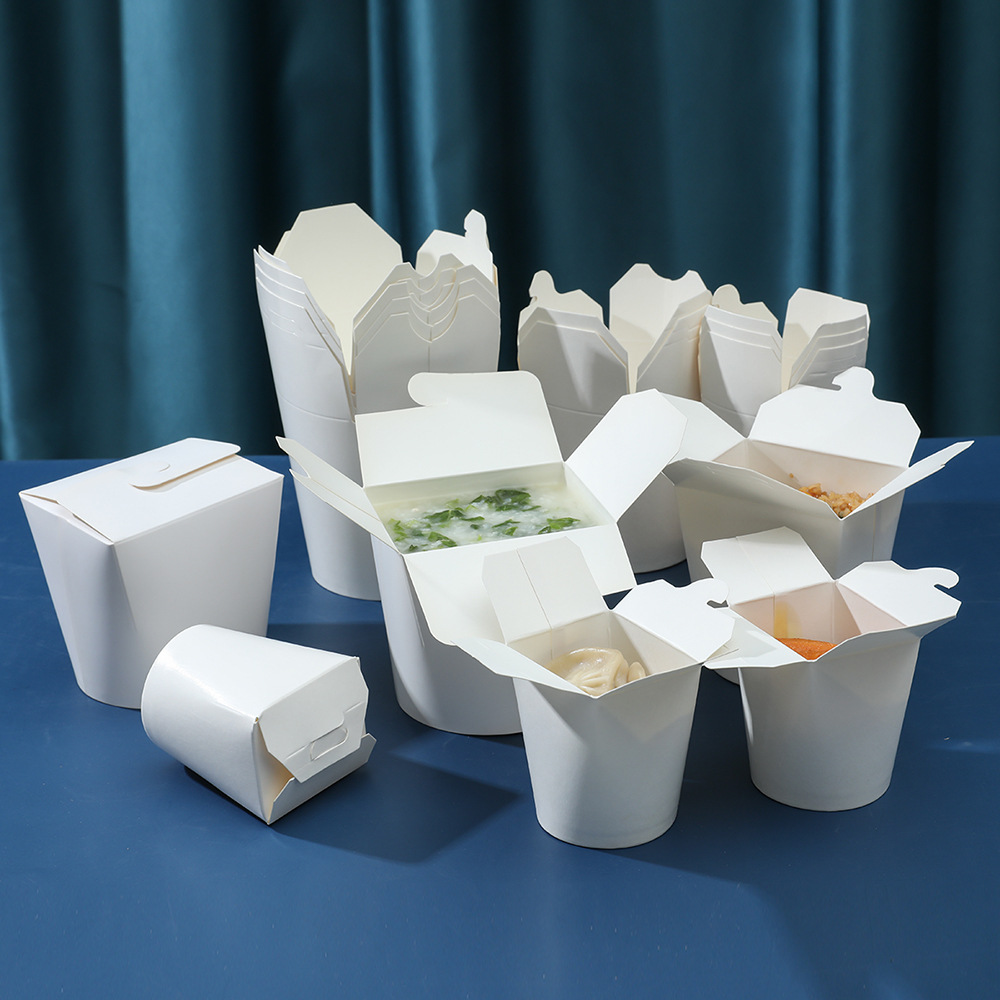 Venta directa de fábrica caja de embalaje de fondo redondo, papel kraft impermeable y a prueba de aceite, lonchera frita, pasta, bocadillos fritos, tazón de fideos