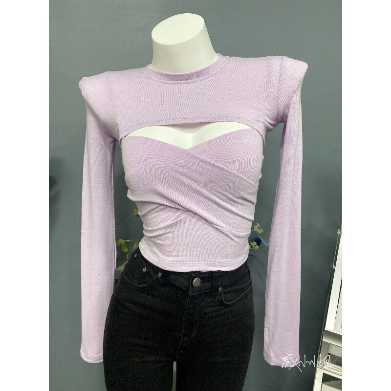 The color is too beautiful! South Korea Ins Sexy Cross-wrapped Chest Navel Short Sling T-shirt suit Summer Women