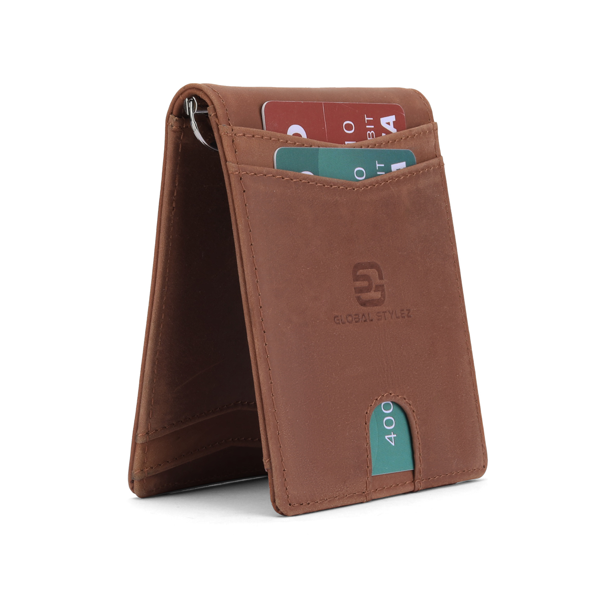 Amazon RFID cepillo antirrobo doble tarjeta de bolso ultra delgado multi-tarjeta de dólar bolso de cuero comercial de color sólido para hombres