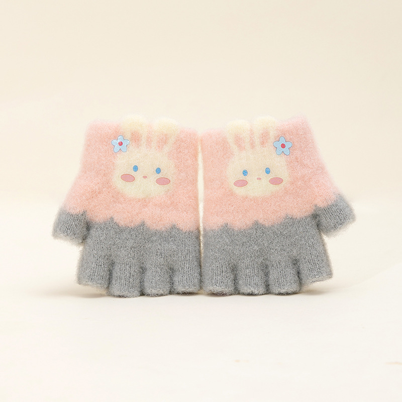 雪のショーの冬の0-3歳の赤ちゃんの半分の指の手袋のかわいい漫画のニットの防寒の保温の男女の子供の手袋|undefined