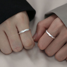 S999足银莫比乌斯环戒指一对小众设计感纯银情侣对戒古法素圈指环