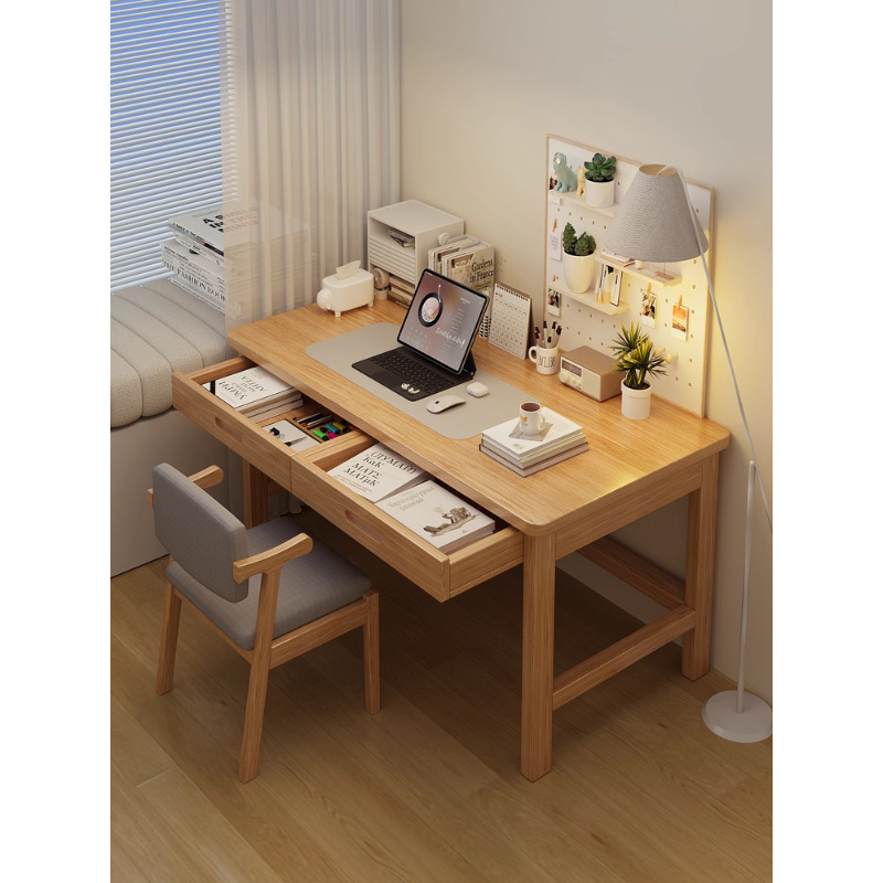 Solid Wood Desk Home Study Desk Writing Desk Simple Modern Computer Desk with Drawers Workbench Office Desk