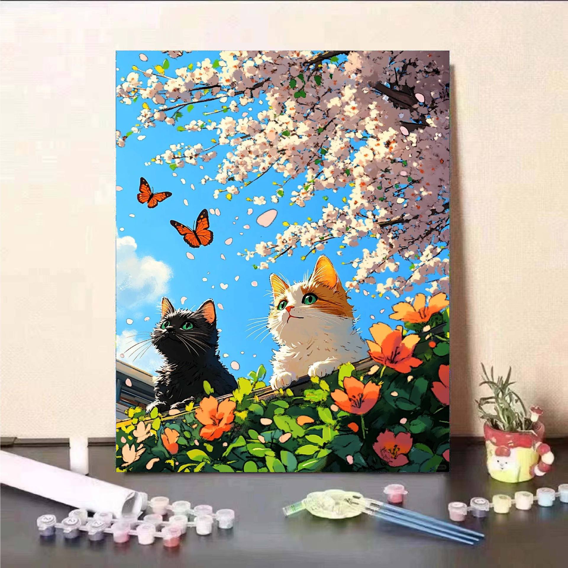 Luna gato diy pintura digital al óleo 2024 nuevo sistema de curación pintura al óleo de relleno acrílico descompresión regalo pintado a mano