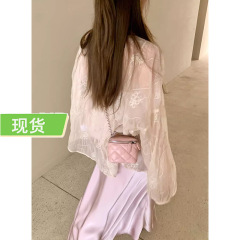 Heyg黒哥純白晩香玉叩重工ジャカードシャツ女春ゆるいレースブラウスストラップ付き