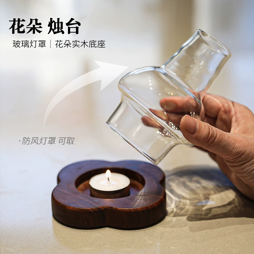 Креативный стеклянный подсвечник с цветком, ужин при свечах, дзен, ретро, ​​домашний ветрозащитный чехол для свечи, китайские украшения