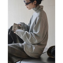 卢浮冬季新款日系休闲磨毛高领打底T恤宽松加厚保暖柔软上衣女