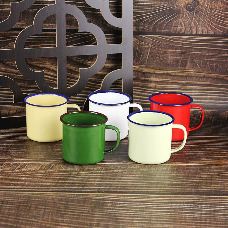 Enamel Iron Tea Mug, Retro Solid Colors, Multiple Capacities 120–1100 ml