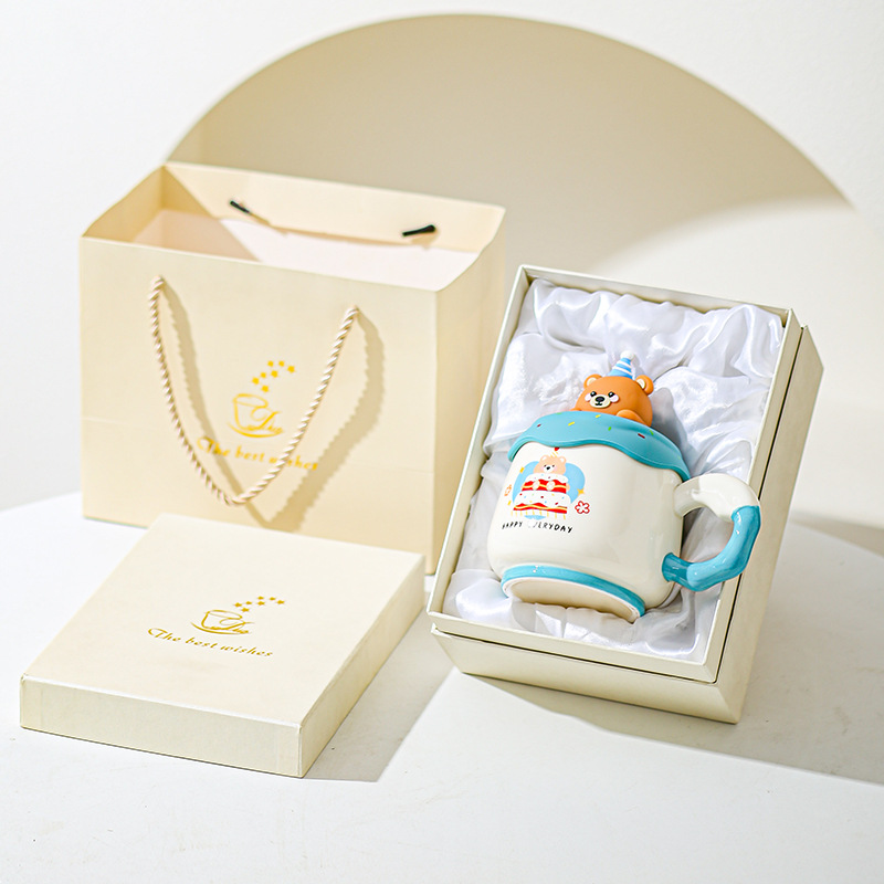 Taza de marca con tapa linda amiga regalo de cumpleaños de café de cerámica taza de agua doméstica de alto valor de oficina