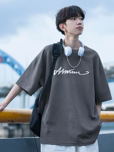 Men's Short Sleeve T-shirt Summer Trend Brand Loose Casual 2025 Trend Ins Simple Print Top Men's Clothing