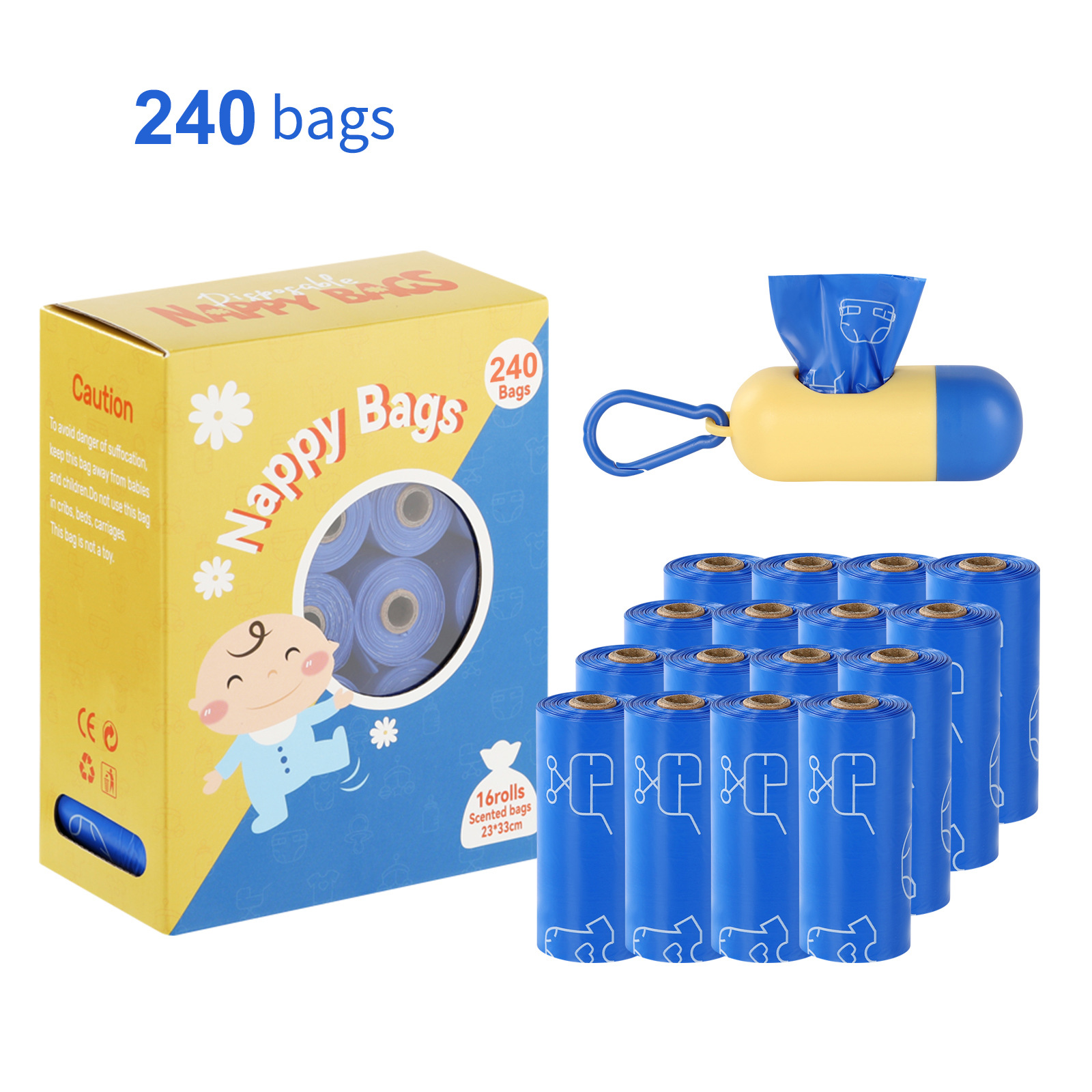 Transfronterizos temu bolsas impermeables para bebés desechables de boca plana enrollar bolsas de basura de pañales portátiles para salir