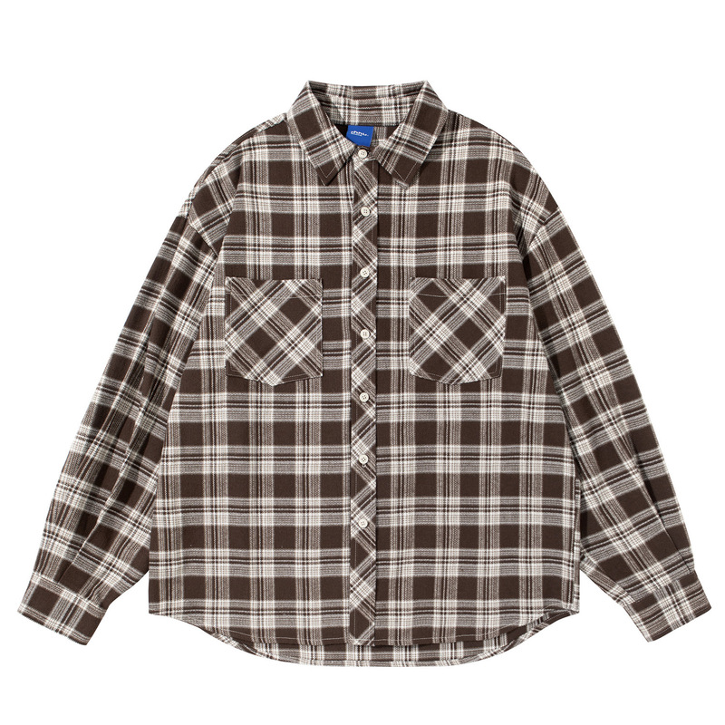 日系cityboy廓形文艺青年格纹长袖衬衫男女宽松vintage工装衬衣潮|undefined