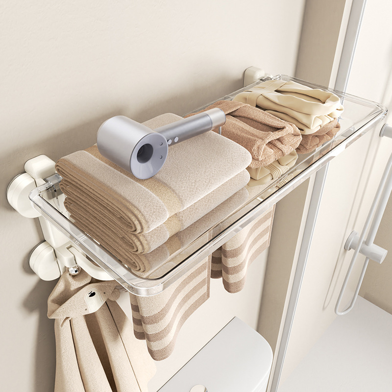 Toallero de ventosa Estante de toalla de baño sin perforación Estante de baño Estante de baño de una pieza Gancho de almacenamiento de inodoro Varilla colgante
