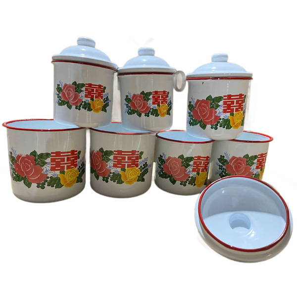 New nostalgic floral double happiness enamel cup old-fashioned iron…
