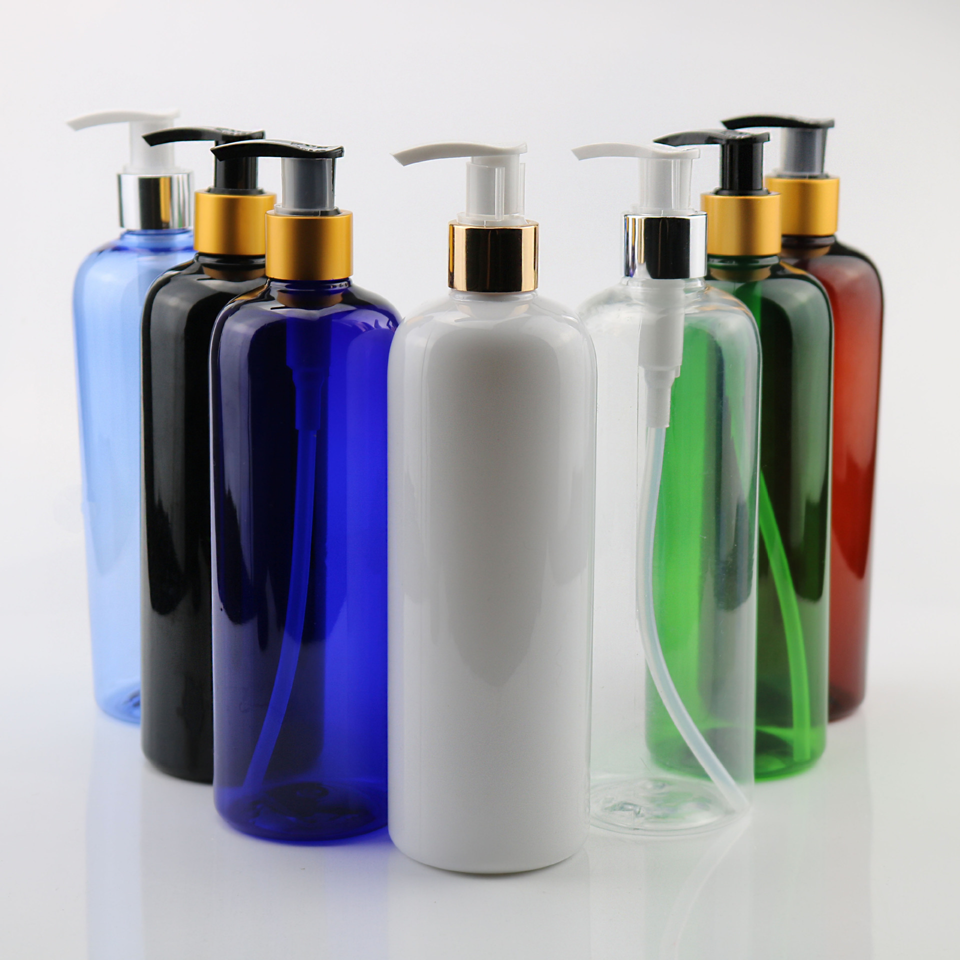 500ml毫升圆肩PET塑料瓶电化铝螺纹按压乳液泵洗发水沐浴露分装瓶