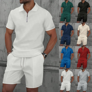 Cross-Border Export Specializes in Amazon Aliexpress New European and American Men's Polo Casual Loose Short-Sleeved Shorts Suit
