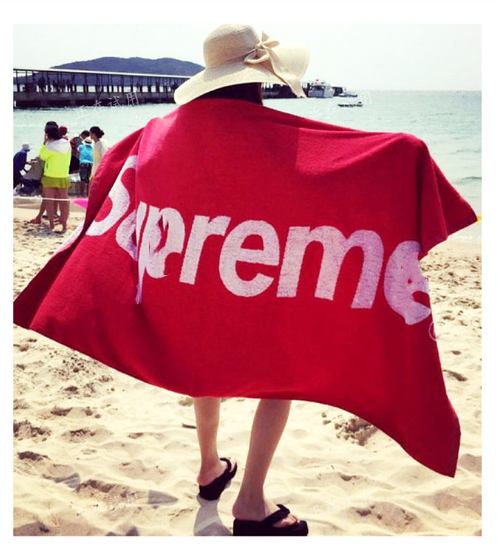 Foreign Trade Trendy Brand Large Bath Towel Wholesale Classy Pure Cotton Extra Large Red Jacquard Men and Women Couple Swimming Beach Bath Towel