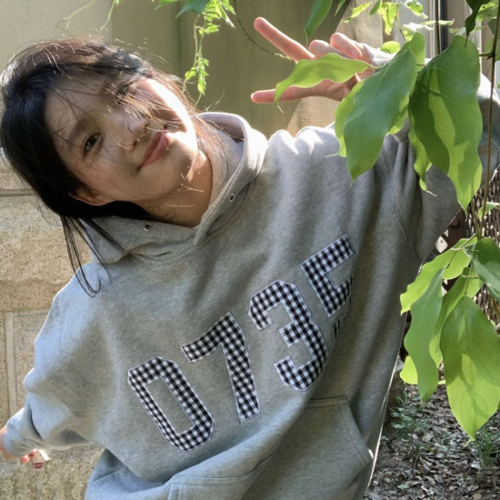 韩系校园风印花字母连帽卫衣女秋季ins超火宽松加绒绣花情侣帽衫|undefined