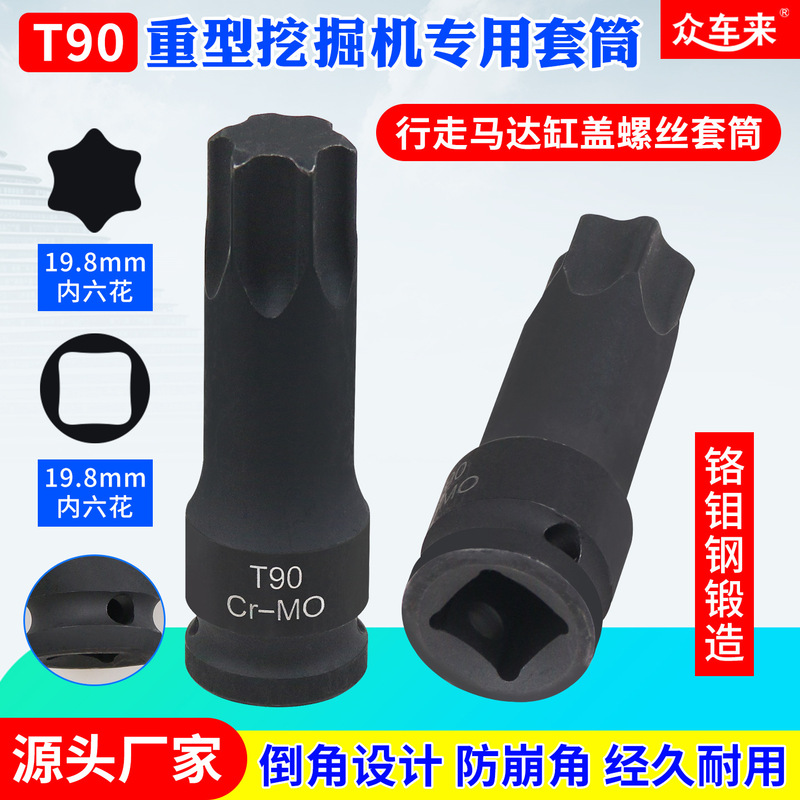 Special Tool for Screwing the Cylinder Head of Heavy-Duty Excavator Travel Motors, Pneumatic Hex Socket Wrench T90 Bit Special Tool for Screwing the Cylinder Head of Heavy-Duty Excavator Travel Motors, Pneumatic Hex Socket Wrench T90 Bit