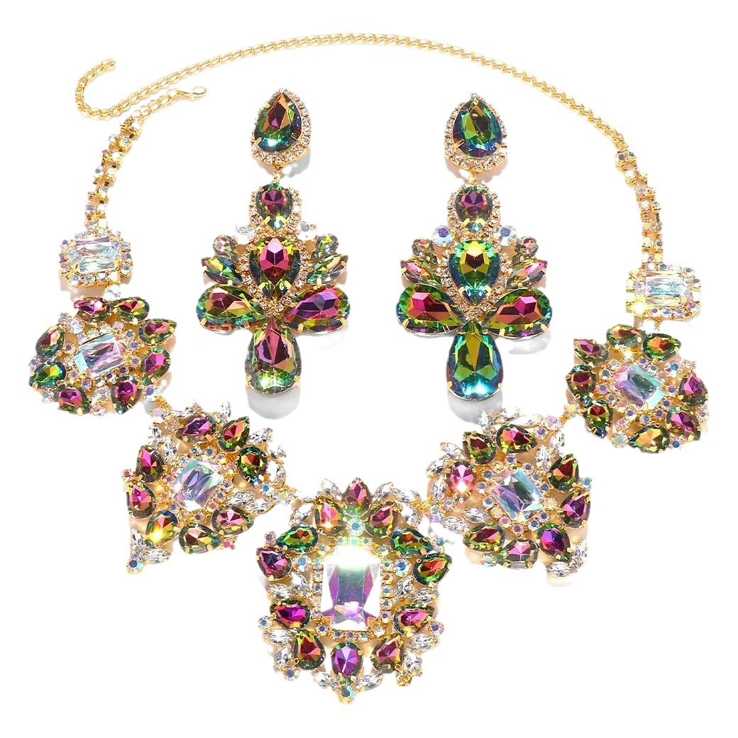 Venta caliente transfronteriza exagerada joyería traje rhinestone collar flash pendientes vestido accesorios conjunto de joyas
